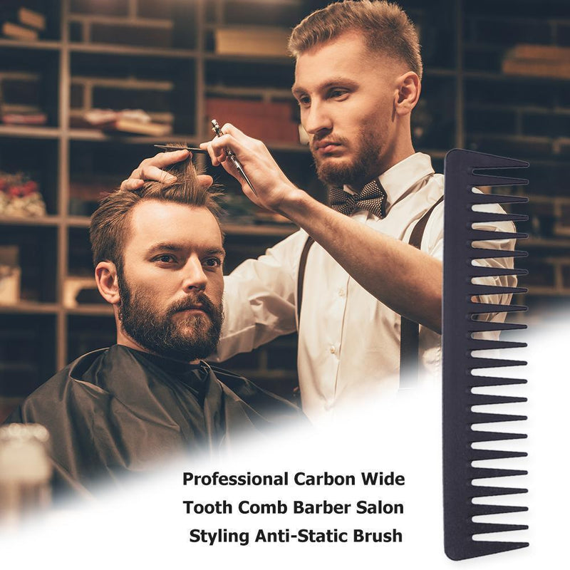 Pro Wide Tooth Carbon Comb Barber Hairdressing Cutting Styling Anti-Static