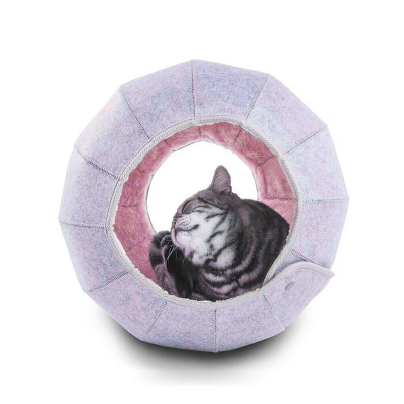 Foldable Cat Litter Box Breathable Kitten Pet Kennel Tunnel House (Pink)