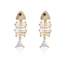 Women Elegant Dangle Zircon Drop Ear Stud Rhinestone Ear Clip Fish Earrings