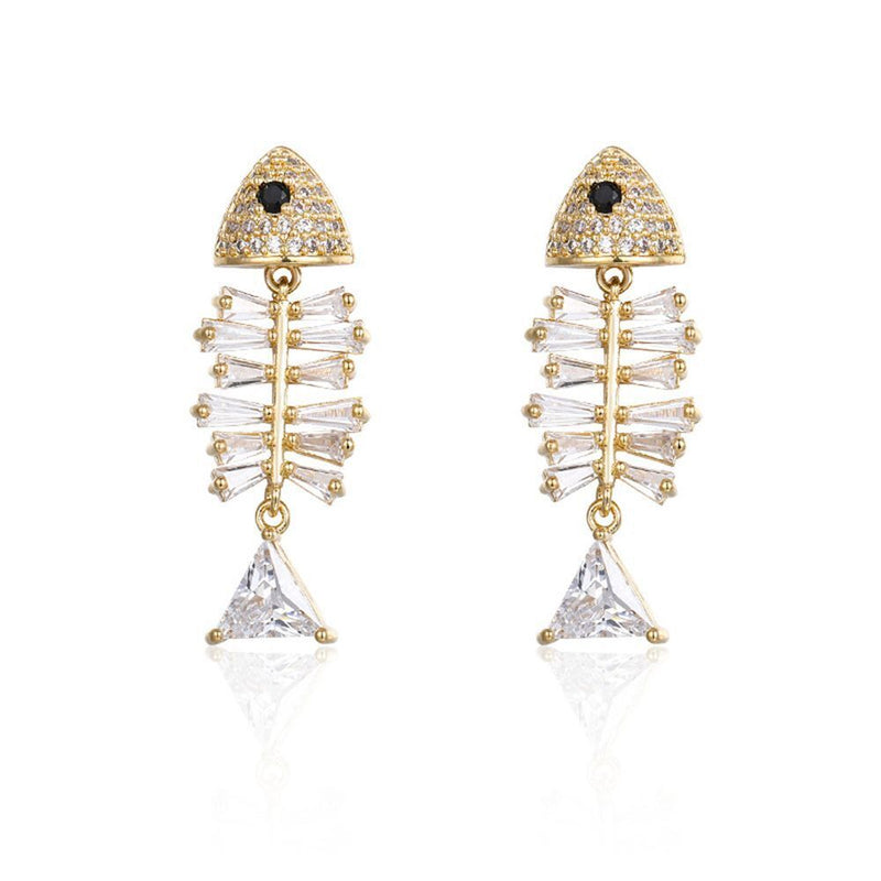 Women Elegant Dangle Zircon Drop Ear Stud Rhinestone Ear Clip Fish Earrings
