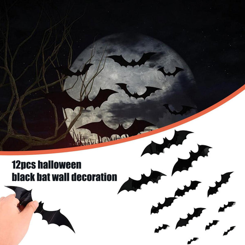 12 Halloween Bat Black Vinyl Stickers Window Decorations Spooky Party Kids/