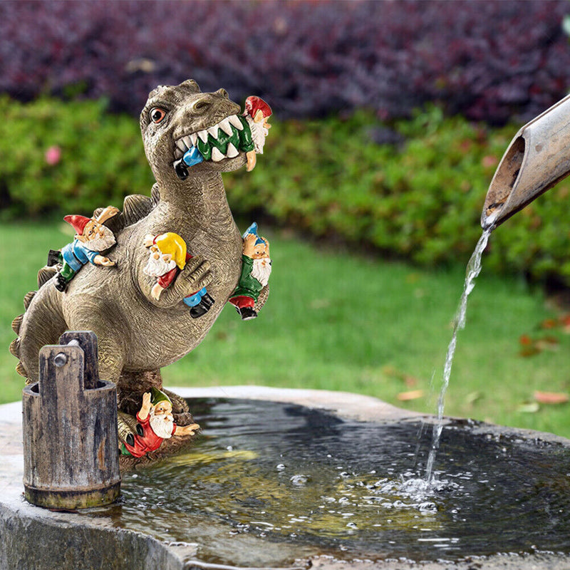 Dinosaur Eating Gnomes Garden Statue Outdoor Art Sculpture for Patio (S) Newly