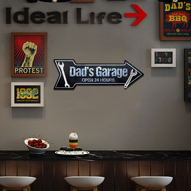Arrow Shape Dad s Garage Retro Metal Plate Tin Sign for Bar Pub Club Cafe