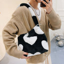 Fashion Women Leopard Love Shoulder Bag Autumn Winter Plush Large Tote Handbags