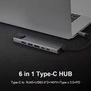 6 in 1 USB C HUB Docking 2 USB 3.0 4K HDMI Type-C RJ45 100W PD Charging Adapter