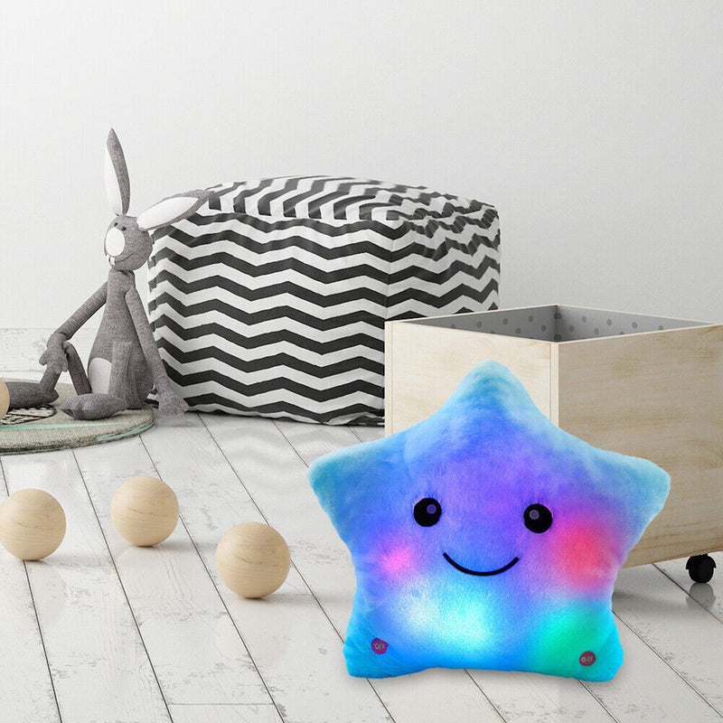 25cm Luminous Colorful Pillow Star Cushion Plush Kid Christmas Toys (Blue) Newly