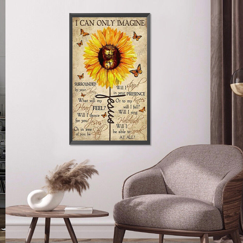 5D Diamond Painting Kit Sunflower Letters Full Round Drill Rhinestone DIY Wall