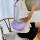 Fashion Lattice Pattern PU Hobos Bags Women Solid Crescent Shoulder Handbags