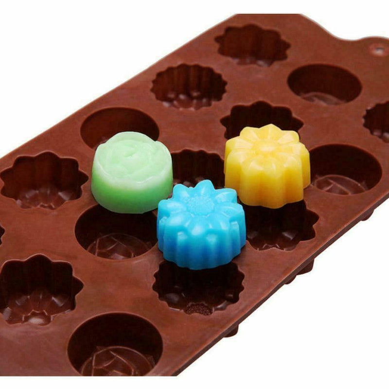 15-Cavity Silicone Flower Rose Chocolate Cake Soap Baking Tray Ice SALE H3E8