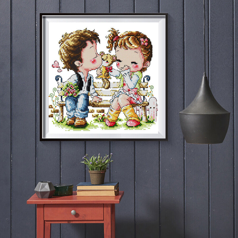 Partial Embroidery Lover Kiss DIY Stamped Canvas 14CT Needlework Sets Home Decor