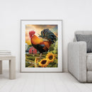 DIY Paint By Number Kit Frameless Rooster Sunflower Handpainted Canvas for