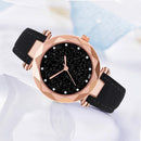 Women PU Leather Quartz Watches Luxury Starry Sky Crystal Round Dial for Ladies