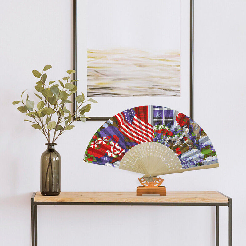 Independence Day Flower Flag Oil Paint Folding Fan By Number DIY Home Decorat