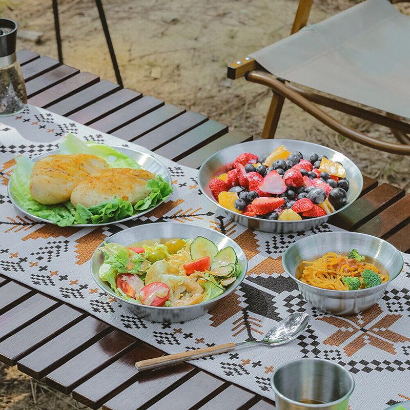 4pcs/Set Outdoor Stainless Steel Dinner Plate Large Capacity Camping Supplies