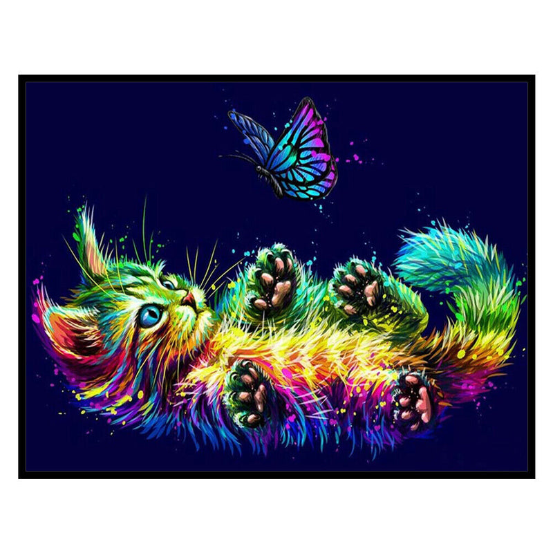 14CT Cat Butterfly Counted DIY Full Cross Stitch Cotton Thread Animal Embroidery