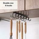 6 Hooks Cup Holder Kitchen Cabinet Shelf Storage Black Organizer Rack L2I1