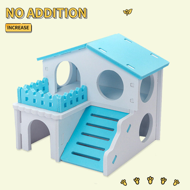 Pet Hamster House with Ladder Nest Log Cabin Animal Sleeping Toys (Blue) Newly