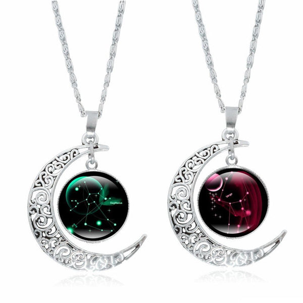Women Girls 12 Zodiac Celestial Jewelry Moon 12 Constellation Necklace Pendant