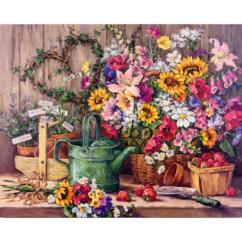 Table Flower Oil Paint By Numbers Kit DIY Drawing Picture for Adults Home Dec