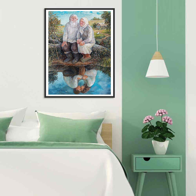 5D Rhinestone Pictures DIY Couple By River Full Round Drill Diamond Painting Kit