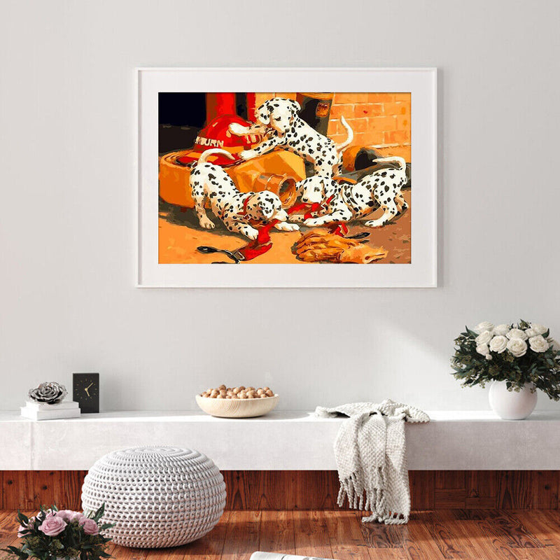 Frameless Painting By Numbers DIY Playing Dogs Picture Craft Home Wall Decor Kit