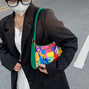 Geometric Hit Color Underarm Bags Leather Women Casual Shoulder Clutches Handbag