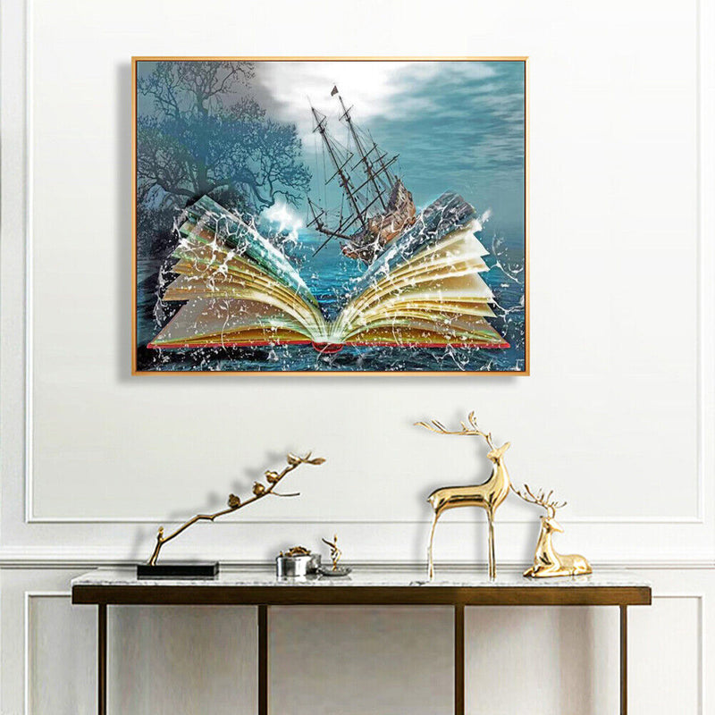Ship in Book Oil Paint By Numbers Kit DIY Acrylic Painting on Canvas Framel