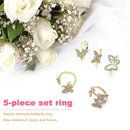 1set Korean Rhinestone Butterfly Ring Simple Lady Opening Finger Rings Jewe