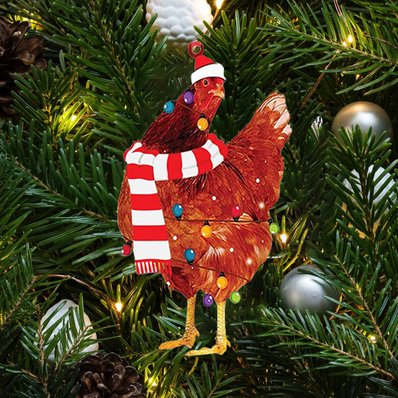 #A Chicken Christmas Hanging Decorations Decorative Wooden Holiday Decor 4pcs Gi