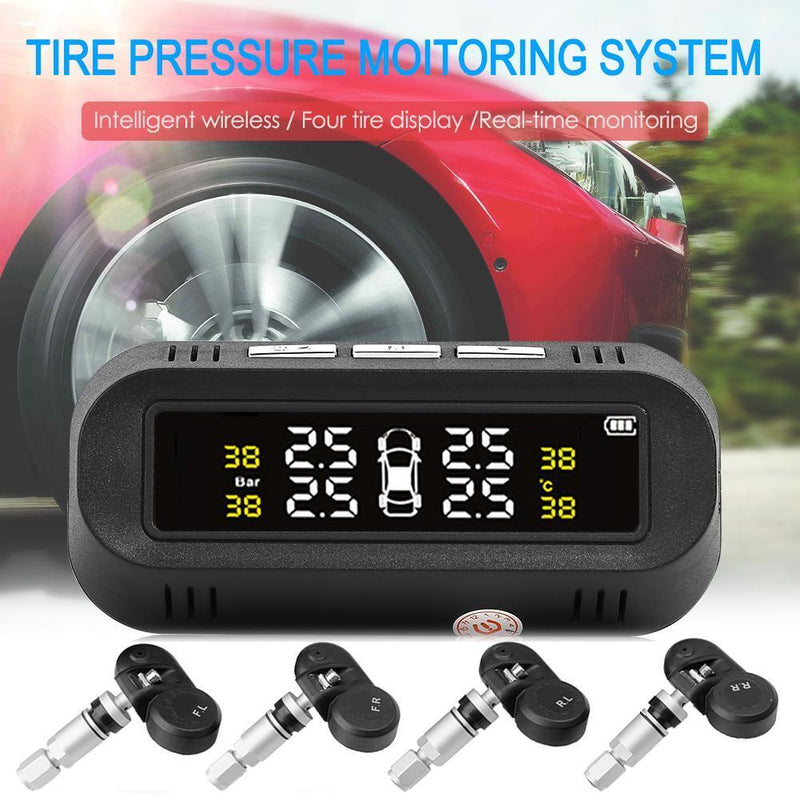 C68 USB+Solar Powered Car TPMS Tire Pressure Monitor System w/4 Internal Sensors