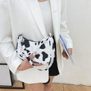 Ladies Retro Shoulder Underarm Bag Chian Nylon Cow Printing Mini Purse Handbag