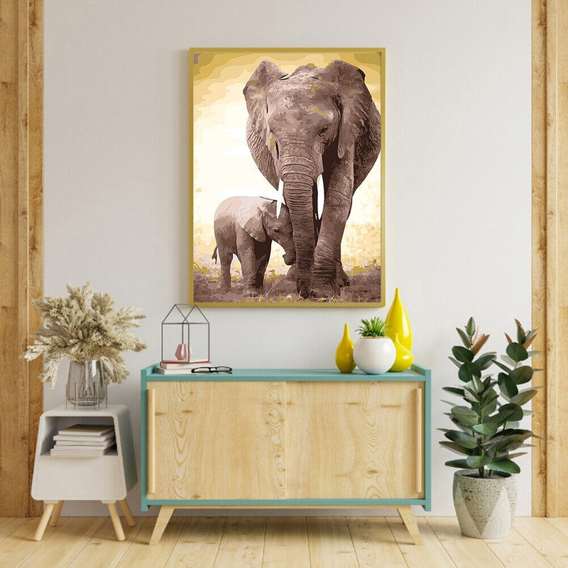 DIY Hand Painted Paint By Numbers Oil Canvas Pictures Elephant Kit for Room
