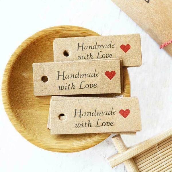 100x HANDMADE WITH LOVE Gift Tags Rustic Wedding Favor Label Kraft Tag TOP X0N2