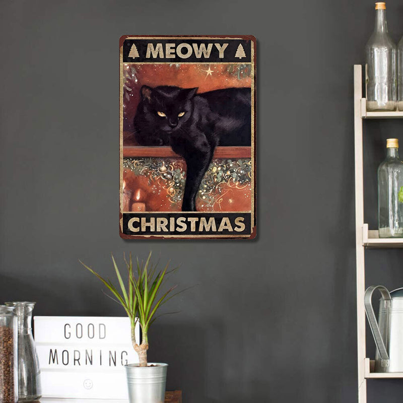 Black Cat Metallic Poster Wall Art Sigs Tin Painting Rectangular Hanging for Bar