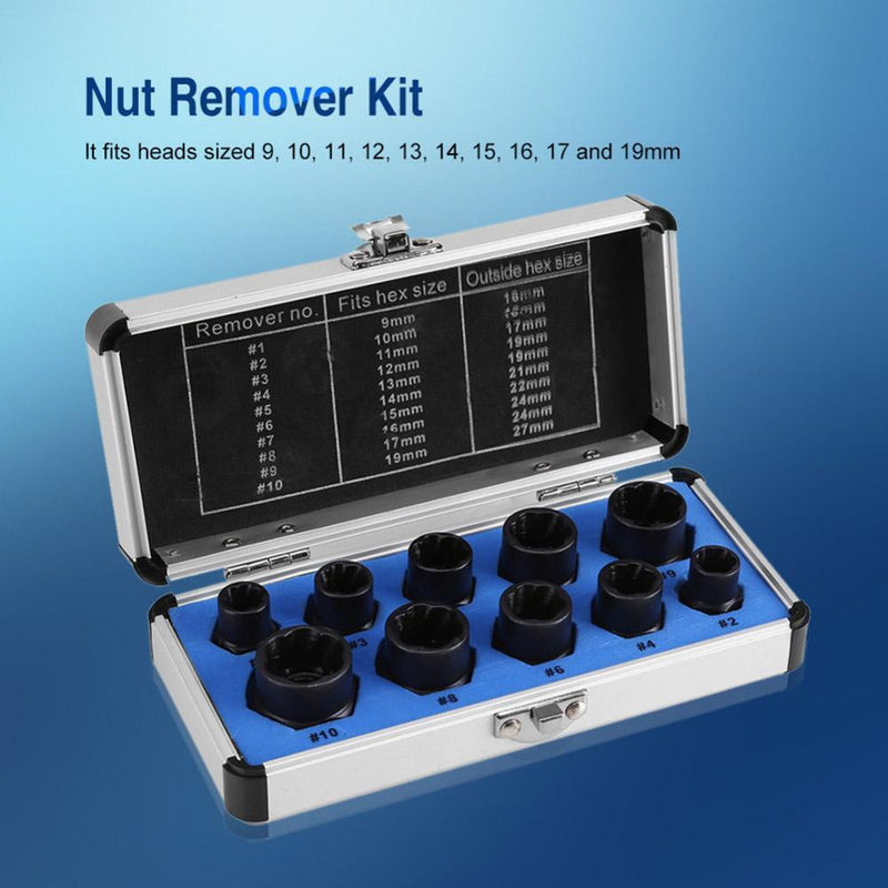 10pcs Damaged Nut Bolt Remover Kit Stud Extractor Broken Bolt Screw Remover
