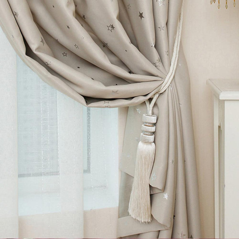 4pcs 100x130cm Full Blackout Shading Stars Curtains Hook Grommet Beige