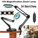 with Base& Clamp LED Lamp Black Desk Light Magnifier Magnifying Glass 10X