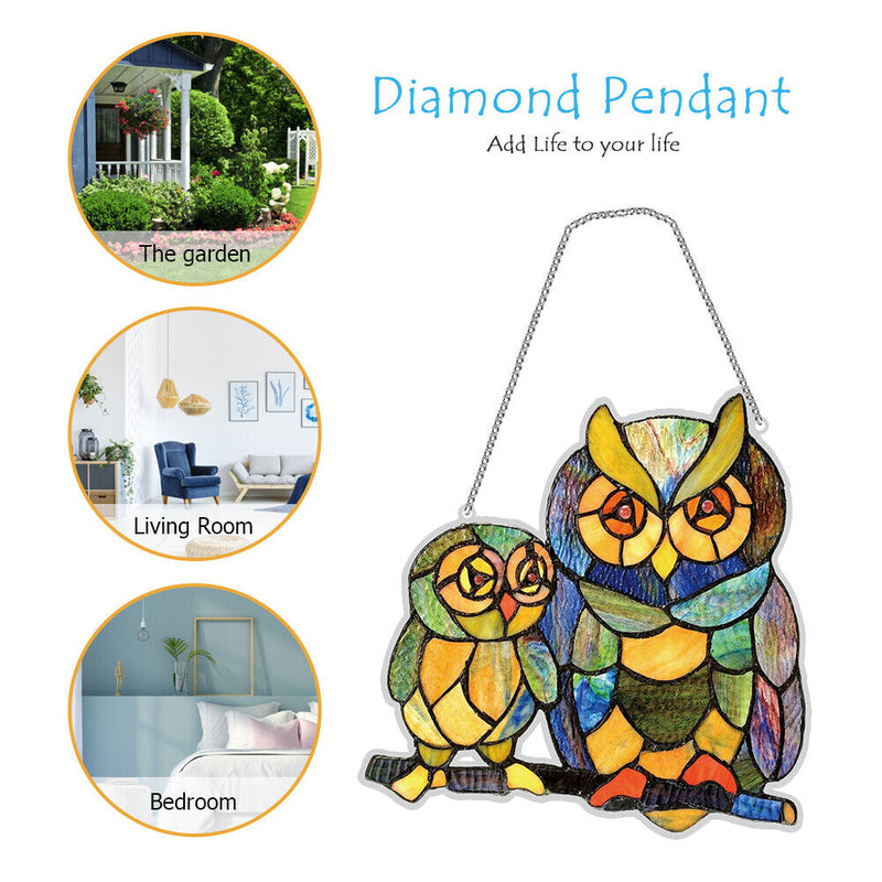 DIY Applique Diamond Wall Hanging Acrylic Door Window Pendant (Twin Owls) Newly