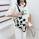 Fashion Women Flowers Printing Backpack Casual Students Plush Mini Rucksacks