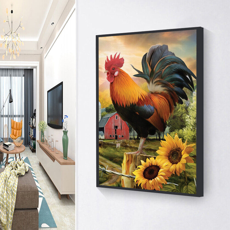 5D DIY Diamond Painting Rooster Sunflower Full Round Rhinestone Wall Art Picture