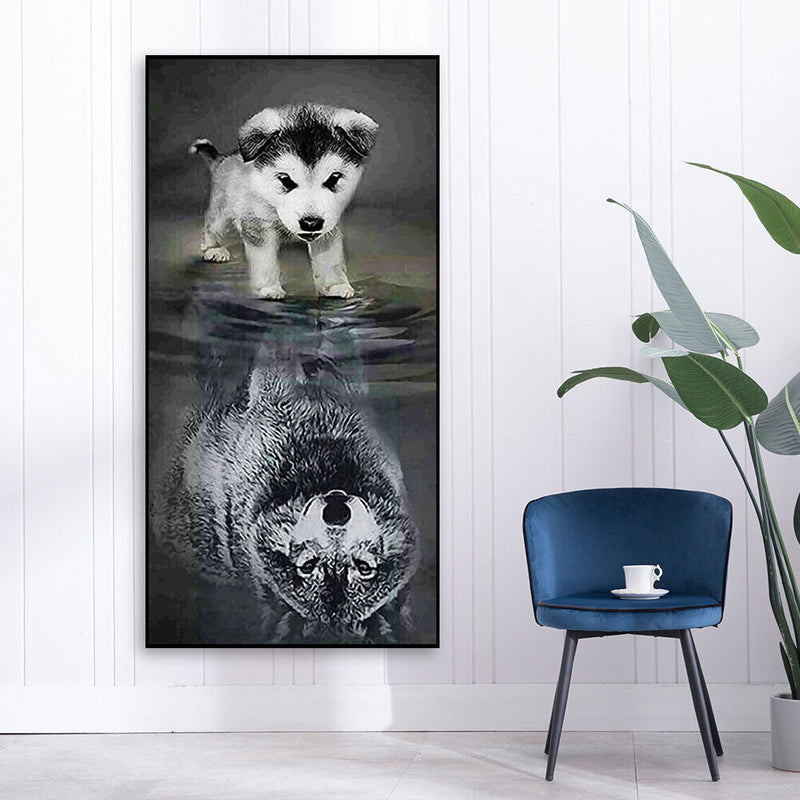 Dog Reflection Wolf Oil Paint By Numbers Kits DIY Handpainted on Canvas Wal