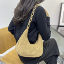 Fashion Women Corduroy Solid Color Underarm Bag Casual Chain Hobos Shoulder Bags