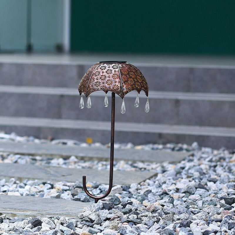 Solar Garden Lights aterproof Plug Umbrella Art Lamp Yard Decor (Bronze) Newly