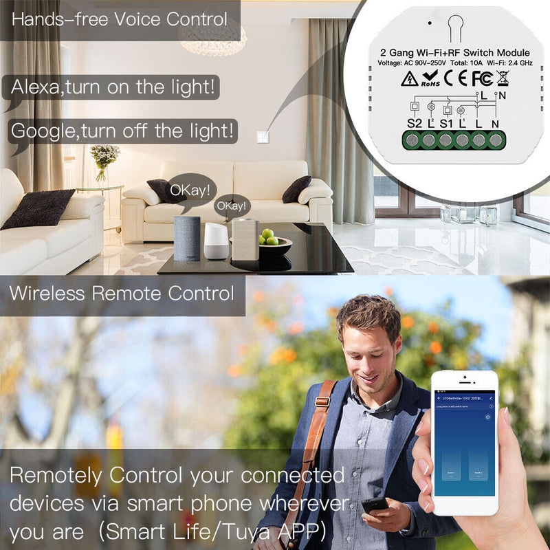 Lighting Switch Relay Module 2 Gang Intelligent Switch Module Voice Control