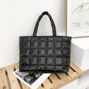 Women Lattice Solid Color Nylon Shopping Bag Casual Large Capacity Shoulder Bags