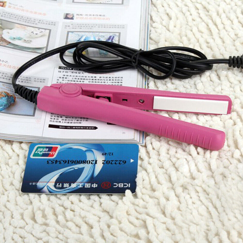 Mini Hair Straightener Flat Iron Curler  Ceramic Tourmaline Plates(Pink)
