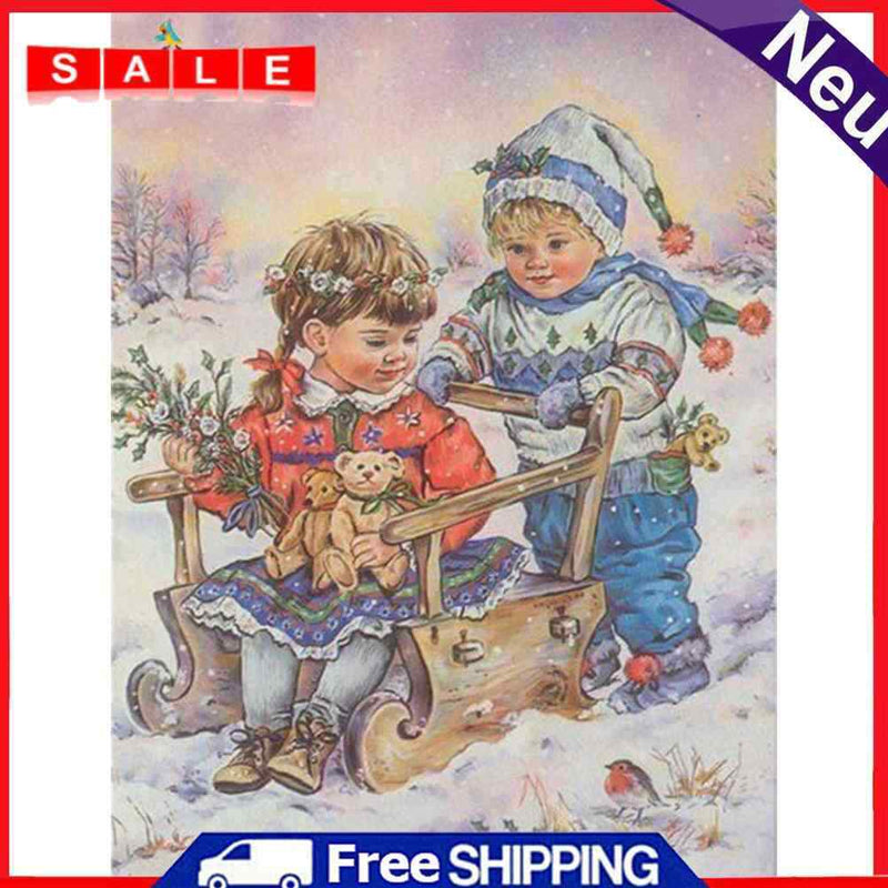 Two Kids Colouring Oil Canvas Pictures DIY Hand Painted Paint By Numbers Kits