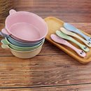 Plastic Tableware Bowl Spoon Set Wheat Straw Panda Design Baby Feeding Bowl