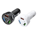 Smart Phone QC 3.0 Universal Fast Charging Car Charger LED Display 3-Port USB