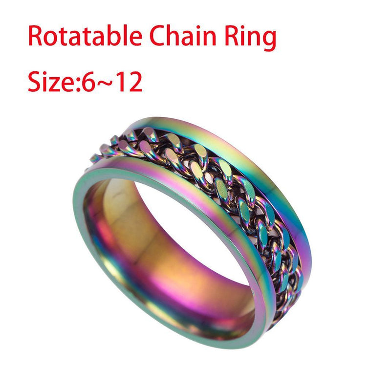 Wedding Party Stainless Rotatable Chain Ring Titanium Steel Spinner Band Rings